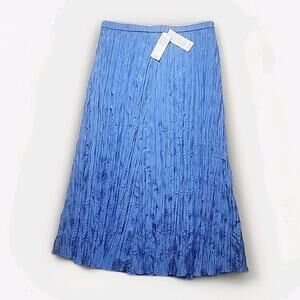 Eileen Fisher Crushed Pleated Silk Flared Skirt Midi Ultramarine M NWT $198